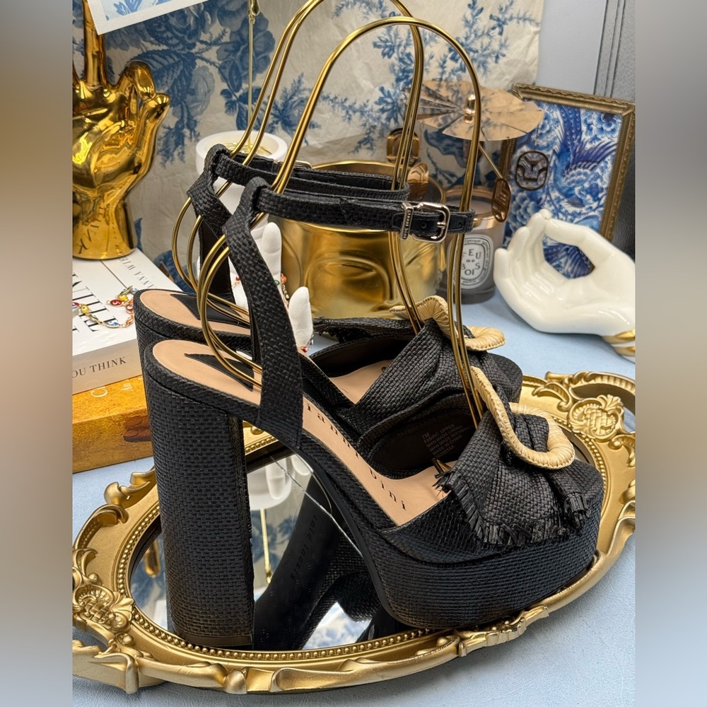 🆕 GIANNI BINI 🧿 NWOB Tobias Raffia Platform Mismatched Buckle Sandals, Sz 7M - Picture 11 of 16
